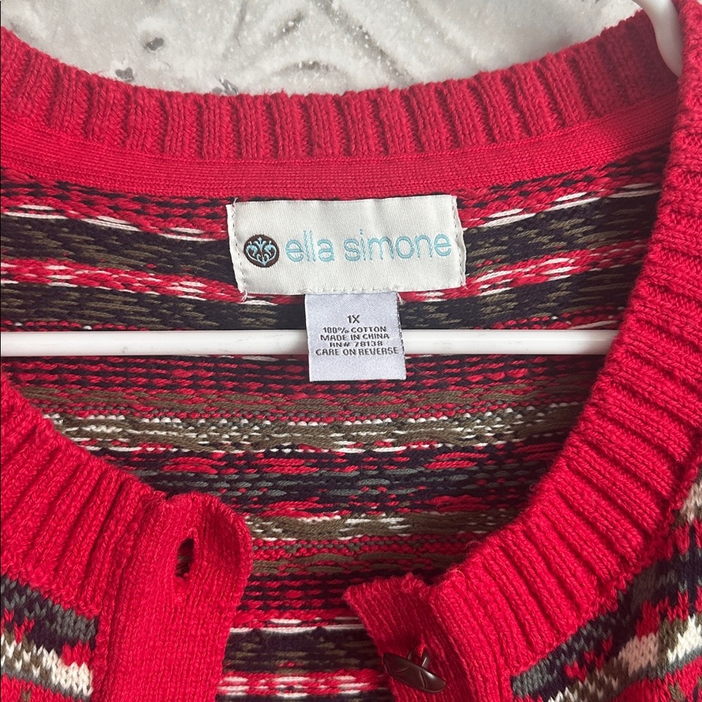 Red fair isle vintage Patterned oversized Women's cottagecore cardigan - Picture 2 of 4